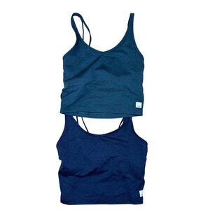 2 Vuori Halo Performance Crop Tank Top Heather Blue/Green Athleisure Women's XS